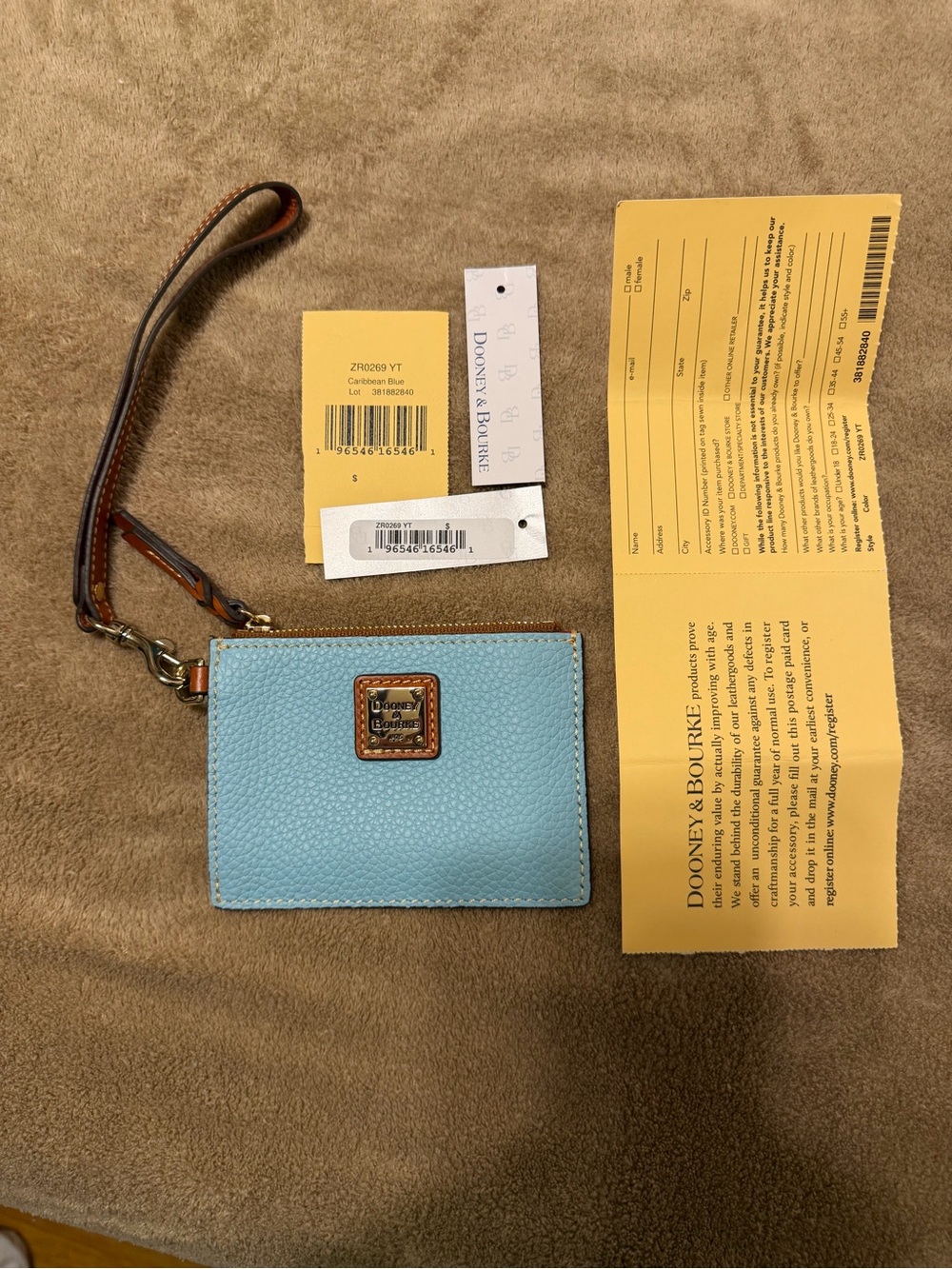 Dooney & Bourke Caribbean Blue Leather Wristlet Card Case